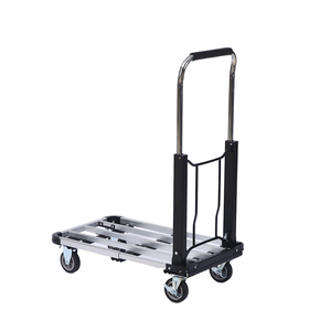 JK Industrial Folding Aluminium Frame Hand Cart <b>Dolly</b> OEM Lightweight Four-<b>Wheel</b> Platform Trolley Silver Powder Coated Chrome - Product Image 1
