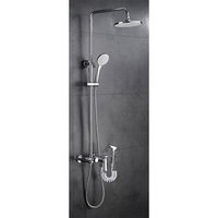 Colonne de douche classique en cuivre poli avec jet pluie et grande étagère de rangement en verre, pour maison et hôtel