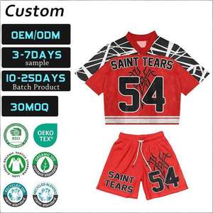 Maillot de football tendance personnalisé avec impression par sublimation, short baggy streetwear personnalisé, maillot de sport boxy rugby baseball, t-shirt rétro - Product Image 1