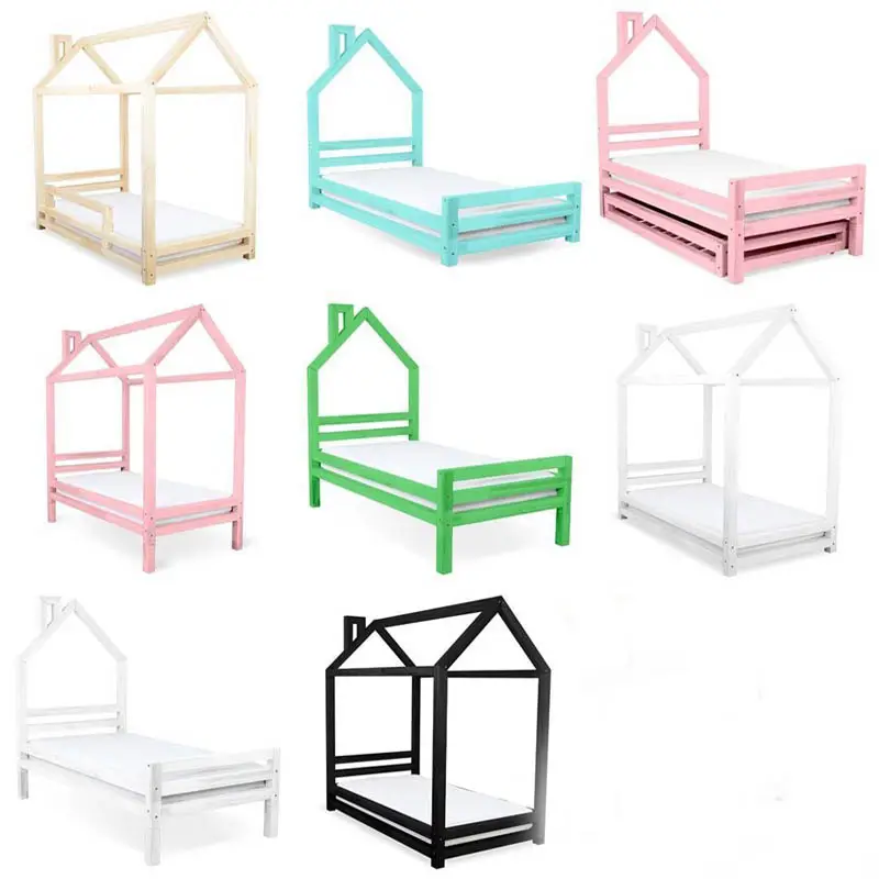 Mode Unieke Creatieve Ontwerp Volledige Massief Houten Roze Groen Ijzeren Frame Kind Baby Bed