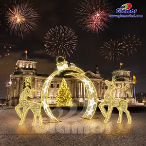 Outdoor deer family motif lights sleigh warm white 3d reindeer christmas with lights