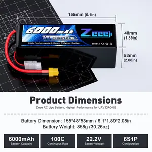 Zeee 6S FPV-Batterie 5200/6000/6500/7000/7500/8000/9000/9500/10000mah 6S lipo FPV-Batterie Drohnenbatterie