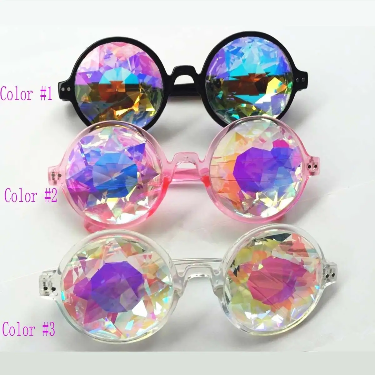 C1410 Round Kaleidoscope Sun Glasses Diffracted Colorful Holographic Sunglasses Women Party Retro Rave Festival Sunglasses