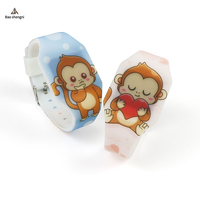 Jam tangan silikon anak, arloji Digital bercahaya warna-warni lampu LED kartun monyet hadiah anak-anak untuk anak-anak