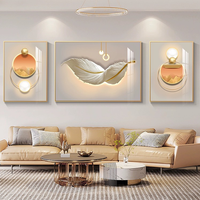Tableau Décoratif Mural Luxe Moderne Abstrait en Toile Imprimé Cristal avec Plumes pour Salon