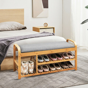 Entryway 3-Tier Wooden Shoe Rack Bench with Cushion Side Table Hallway Spacious Space with Different Heights Comfortable Cushion - Product Image 5