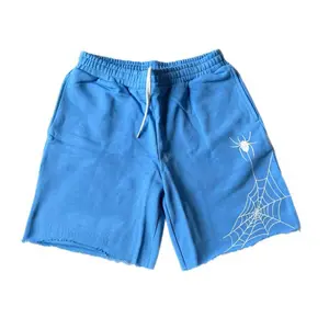 Men's Y2k Elastic Waist Raw Edge Streetwear Sweat Shorts Manufacturer Custom Cotton Oversized Heavy Weight 2 In 1 Sport Shorts