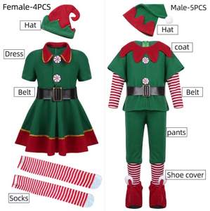 <span class=keywords><strong>Disfraz</strong></span> de Papá Noel para hombre, mujer y niño, <span class=keywords><strong>disfraz</strong></span> de <span class=keywords><strong>elfo</strong></span> verde, Cosplay familiar para fiesta de navidad - Product Image 3