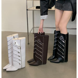 Pointed-Toe Side-Zipper Decorative <b>Trouser</b>-Leg <b>Boots</b> Artificial Pu Upper Cotton Lining 2026 Summer New Style Hot Over-The-Knee - Product Image 3