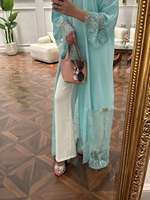 Abaya en dentelle turquoise aqua, robe musulmane de Dubaï, vente en gros, Ramadan Eid 2026, fournisseur d'usine, commande en gros