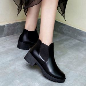 Women's Classic Slip Black Ankle Boots Breathable Chunky Heel Casual <strong>Shoes</strong> - Product Image 2