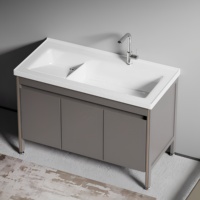 Meuble de salle de bain moderne sur pied en PVC avec vasque intégrée