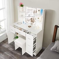 Coiffeuse avec miroir éclairé, grande table de maquillage avec 5 tiroirs, tabouret, ensemble de coiffeuse moderne, table à langer pour chambre à coucher
