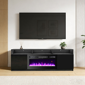 Vendas Quentes: Centro de Entretenimento Moderno com LED, Armário de TV em Madeira Preto e Branco com Lareira para Sala de Estar - Product Image 1