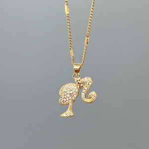 Luxury Hip Hop Cartoon Cute Tarnish Free Zircon 18K Gold Plated Pink Color Shell <strong>Crown</strong> Girl <strong>Pendant</strong> <strong>Necklace</strong> for Women Gift - Product Image 3