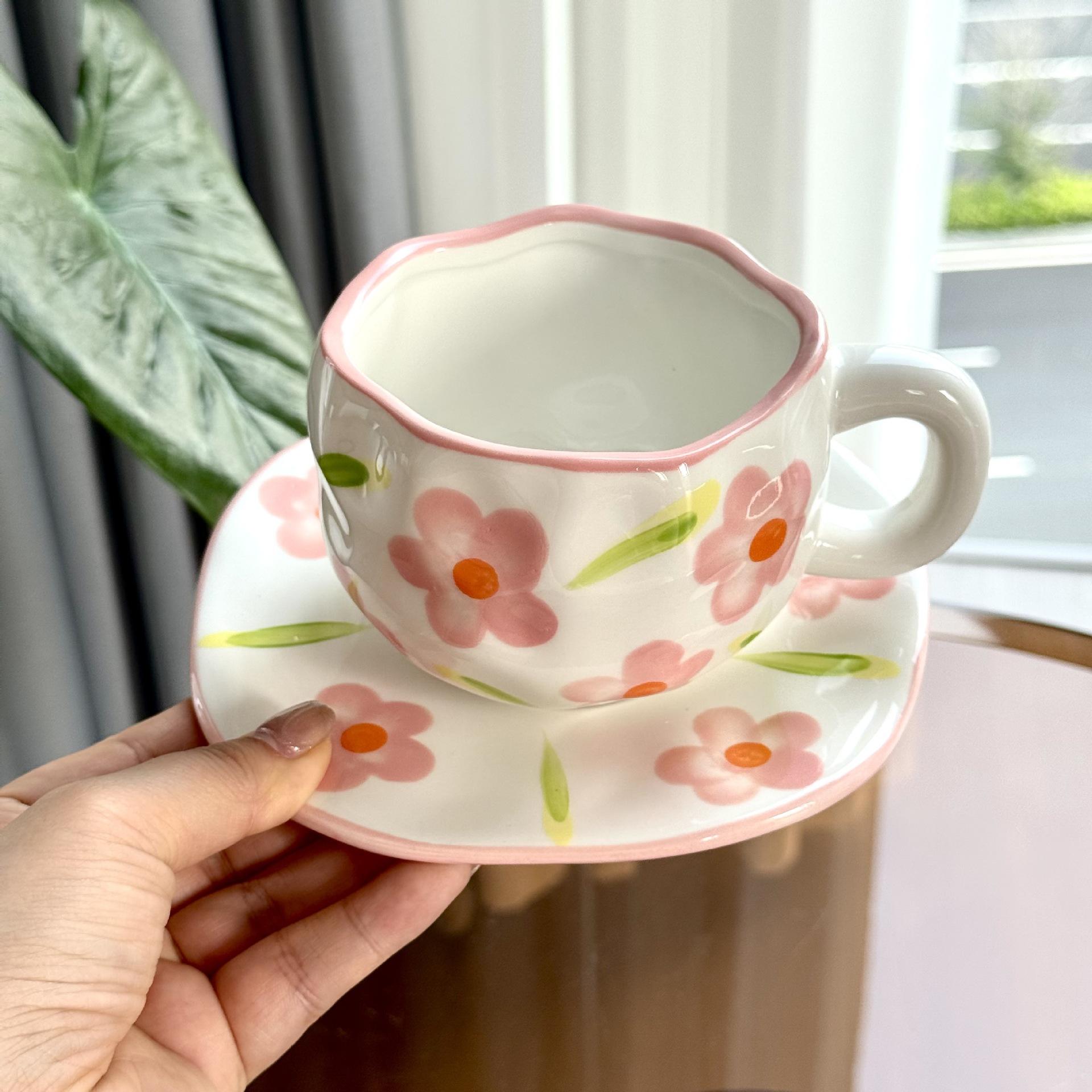 Custom Girly Love Retro Hand Pinch Flowers Mugs Ceramic Coffee Cup