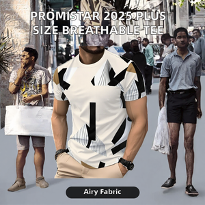 Camiseta Estampada para Hombre, Talla Grande, Manga Corta, Cuello Redondo, Tejido de Poliéster, Informal, para Primavera y Otoño - Product Image 2