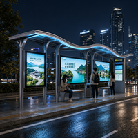 Abri de bus incurvé en acier inoxydable avec grand écran publicitaire LED, station d'attente de bus moderne pour sites touristiques