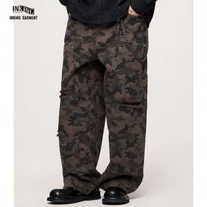 Pantaloni <span class=keywords><strong>Cargo</strong></span> da uomo di alta qualità stile Vintage in tinta unita in cotone ampio ampia vestibilità <span class=keywords><strong>verde</strong></span> nero mimetico pantaloni Casual sul davanti piatto - Product Image 1