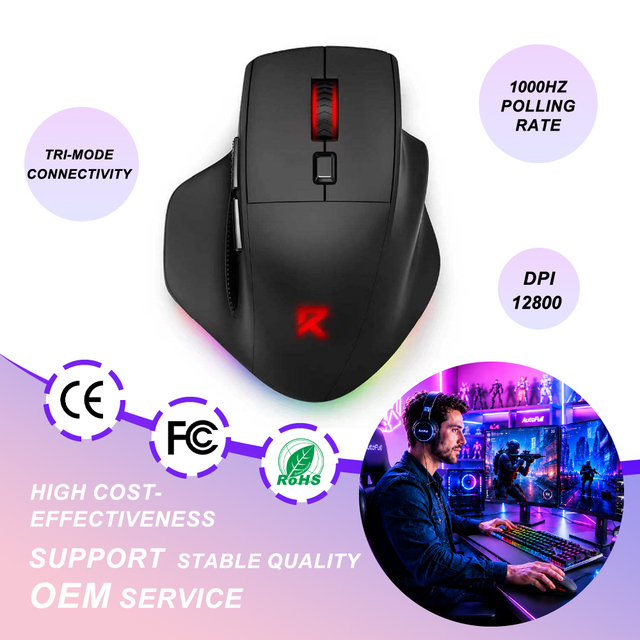 2.4G Wireless BT Wired Tri-Mode RGB Large Gaming Mouse SG205 12800 DPI Max 1000Hz Polling Rate Ergonomic Design