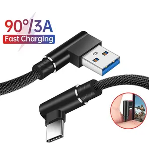 3A 90 Degree Elbow Nylon Braided Mobile Phone Data Cable Charging Cable USB A To Type C Fast Charging Cable