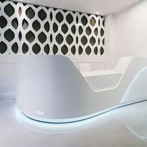 Commercial solid surface beauty salon reception desks custom made round curved shop counter