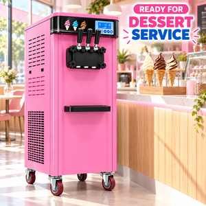 Máquina comercial de helado suave de pie, color rosa, 220V, control digital, triple dispensador con ruedas para cafeterías - Product Image 6