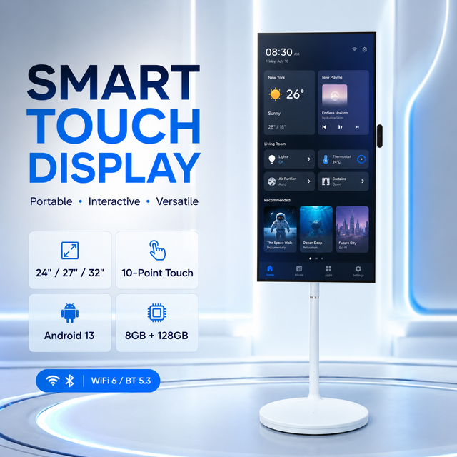 27 Inch Smart Mobile Monitor All-in-One Touchscreen Display with 120Hz LED and Cast Screen Mirroring for Fitness & Kitchen