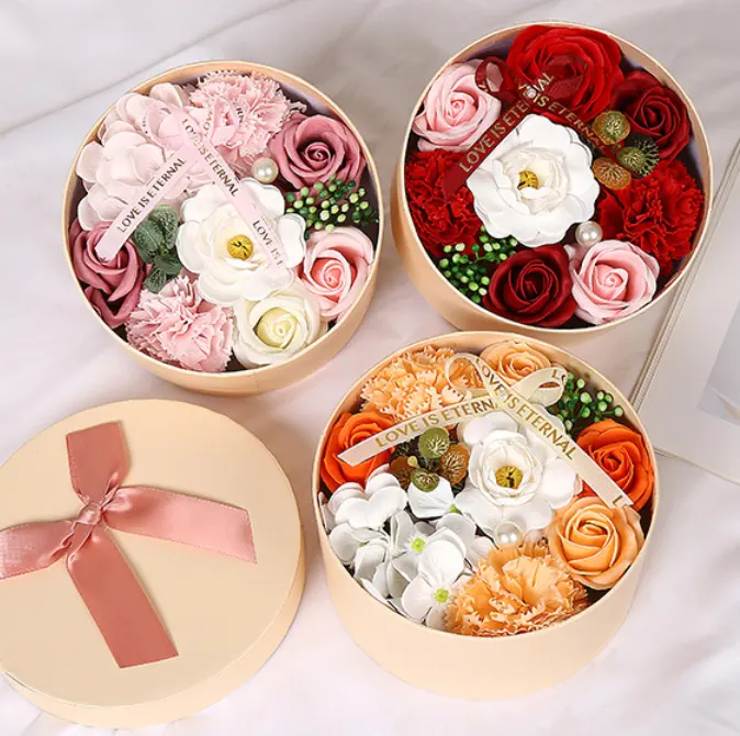 2023 Nieuwe Creatieve Valentijnsdag Zeep Bloem Rose Ronde Geschenkdoos Gemengd Rood Roze Rose Cadeau