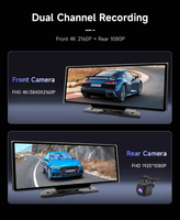 AOEDI A17 Tragbarer 10,26-Zoll-Touchscreen-Dashcam mit Front-/Rückkameras, CarPlay, integriertem WLAN und Sonnenblendenhalterung