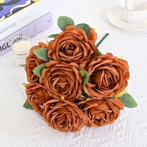 <span class=keywords><strong>Bouquet</strong></span> de fleurs artificielles en soie de haute qualité 7 têtes, rose avec tiges, pour la décoration de la maison et des mariages - Product Image 2