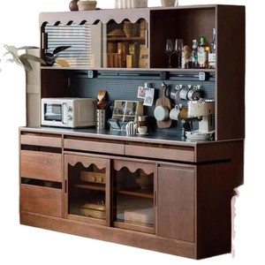 Retro Vintage Solid Wood <b>Sideboard</b> Dining Table With Slab Stone Extendable Design For Small Apartments Living Room - Product Image 5