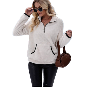 Office Lady Plus Size Women's Autumn/Winter Breathable Windproof Sweatshirts Lamb Fleece Stand-Up Casual Solid Color Top 2XL - Product Image 1