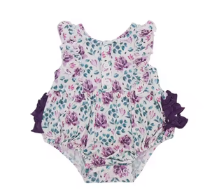 Özel Çiçek Baskılı Süt İpek Bebek Kıyafetleri Bebek Bambu Fırfırlı Kolsuz Balon Tulum Pijama - Product Image 5