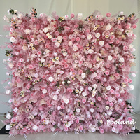 F152 Dinding Bunga Buatan Sutra Mawar Pink 5D Gradual Change Backdrop 8ft X 8ft untuk Thanksgiving Wisuda