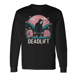T-shirt à manches longues Deadlift Skeleton Fitness Goth Tarot Card Gym Workout - Product Image 2