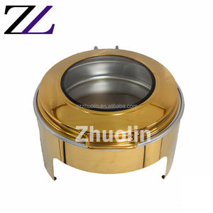 Réchauffeur d'aliments plats mallette avec couvercle en verre 6l, décoration rond doré <span class=keywords><strong>de</strong></span> <span class=keywords><strong>luxe</strong></span>, hydraulique, pour buffets, hôtel, au chaud-vaisselle pour traiteur - Product Image 1