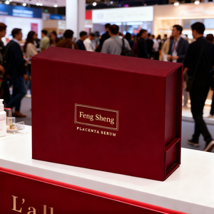 Anti-aging cilt bakımı ve güzellik ürünü ambalaj için çok katmanlı katlama tasarımı ile özel kırmızı Placenta özü Serum hediye kutusu - Product Image 1