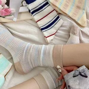 Calcetines de malla a rayas transpirables para mujer, longitud media, absorben el sudor, resistentes al olor, estilo primavera-verano - Product Image 2