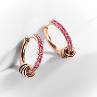 LOZRUNVE Argent 925 Or Rose Bijoux Cristal Rose Cercles Géométriques Charm Hoop Boucle d'oreille