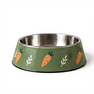 Gamelle en émail mignonne en forme de carotte pour animaux de compagnie, base antidérapante, vert olive, en métal, pour chien et chat, gamelle d'eau et de nourriture, fournitures en gros - Product Image 1