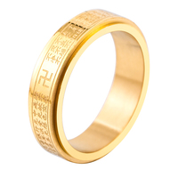 Bague bouddhiste rotative en acier inoxydable plaqué or 18 carats, tendance de la mode asiatique, pour la décoration quotidienne