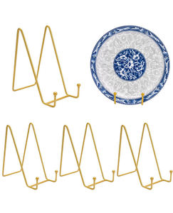 4 pièces Supports de présentation dorés de 6 pouces, chevalets à cadre métallique pour photos, œuvres d'art, assiettes décoratives, supports de rangement de table - Product Image 1