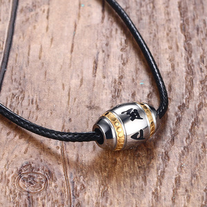 Collier pendentif vintage pour homme en acier inoxydable et acier titane, motif géométrique, plaqué or, style chinois, six <span class=keywords><strong>mots</strong></span>, corde rétro - Product Image 5