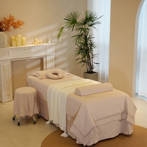 Atmosphère romantique vérifier modèles beauté <span class=keywords><strong>lit</strong></span> 4 pièces ensemble couleur unie <span class=keywords><strong>couvre</strong></span>-<span class=keywords><strong>lit</strong></span> Salon de beauté ensemble corps SPA Massage Table couverture ensemble - Product Image 6