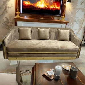 Sofá <span class=keywords><strong>de</strong></span> terciopelo plisado dorado Muebles <span class=keywords><strong>de</strong></span> hotel Sofá tapizado - Product Image 5