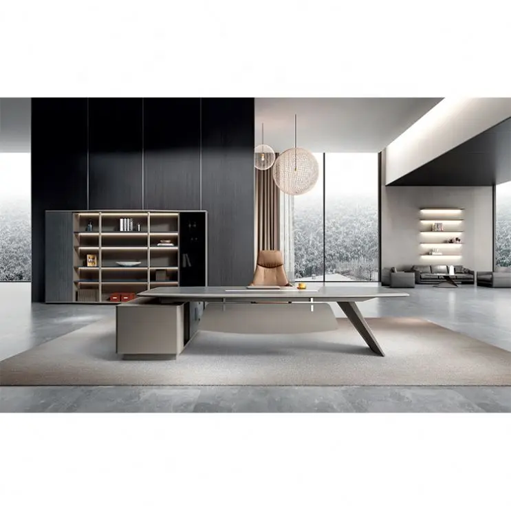 Boss-Mesa elegante y moderna de mármol Beige, escritorio de oficina de China con almacenamiento