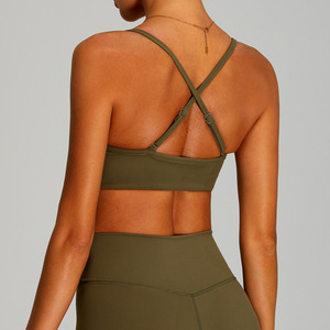 Soutien-gorge de sport ajustable pour femme, à bretelles fines croisées dans le dos, col en U, avec coussinets amovibles, à faible impact, idéal pour le Pilates, l'entraînement et le yoga, coupe courte - Product Image 2