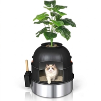 Bac à litière pour chat en acier inoxydable anti-odeur, fermé, avec plante artificielle, grand espace, pour intérieur, dissimulé, avec pelle