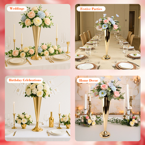 Élégante Décoration de Table Haute <span class=keywords><strong>en</strong></span> Métal Plaqué <span class=keywords><strong>Or</strong></span> pour Banquets, Vase <span class=keywords><strong>en</strong></span> Verre pour Fleurs, Idéal Mariages, Événements et Hôtels - Product Image 2